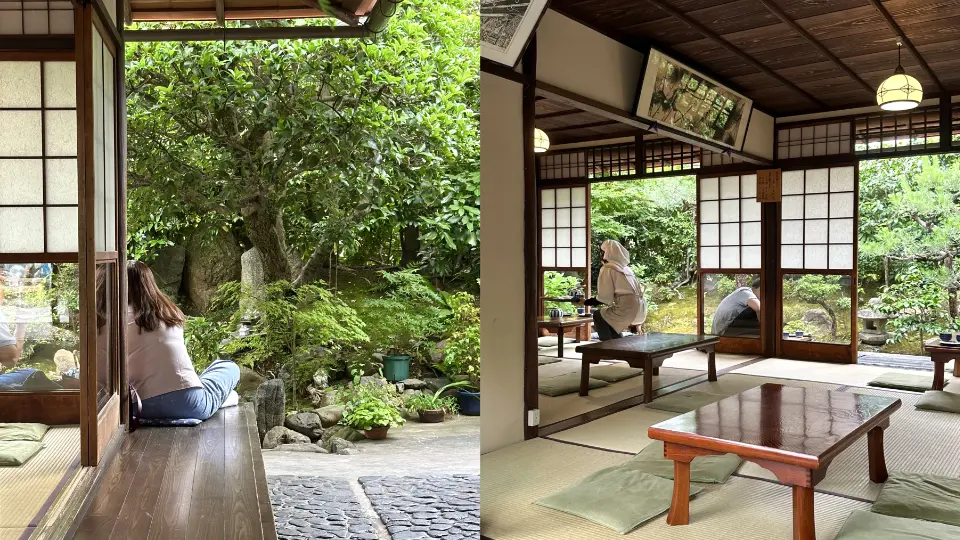 かざりや 除了門口的土間，還有一個小庭院裡的座位區，環境很有優勢